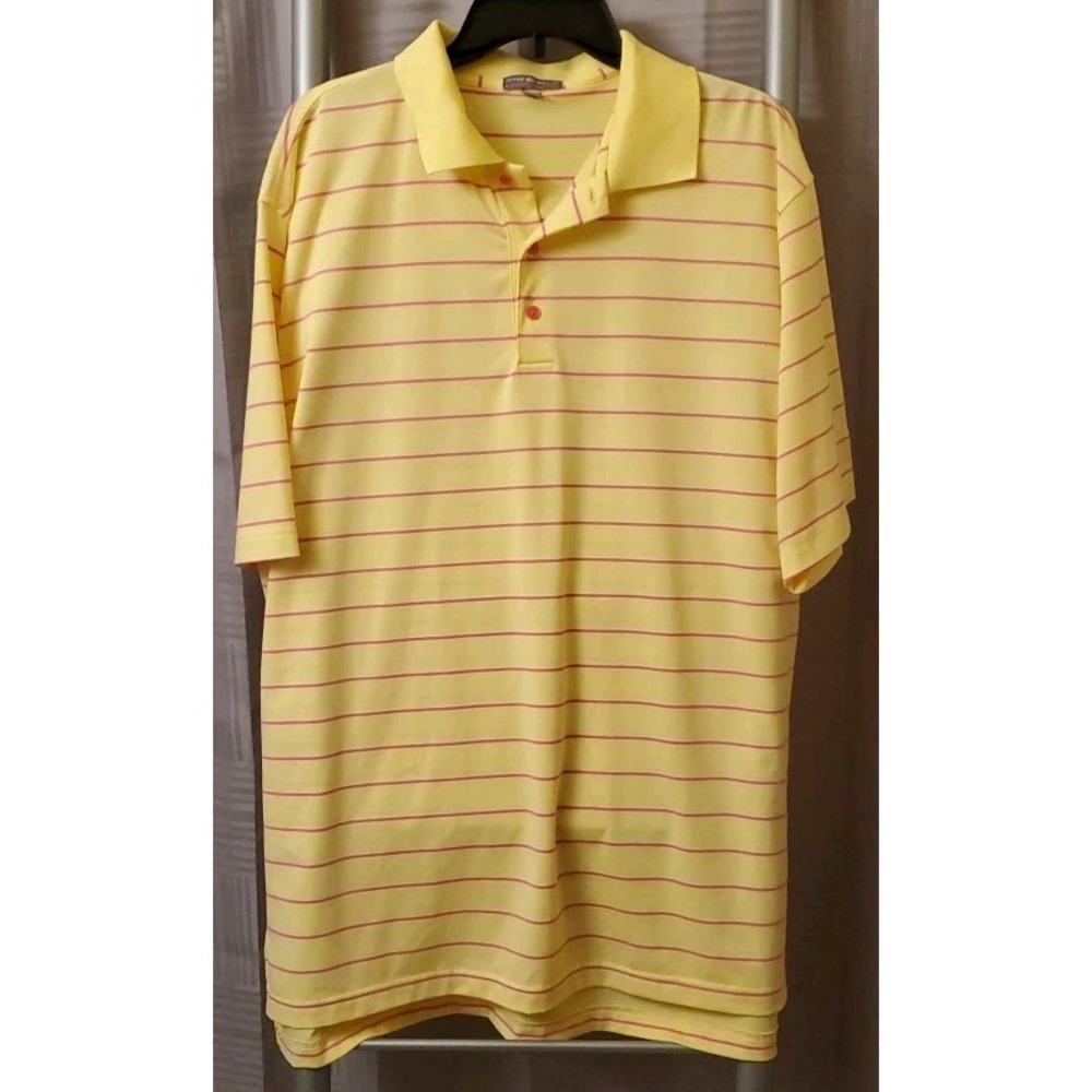 Peter Millar Summer Comfort Mens Sz X-Large Yellow Pink‎ Striped Golf Polo